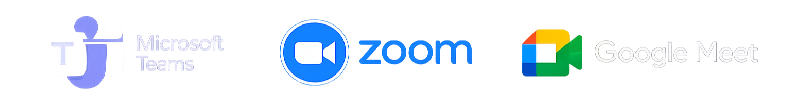 Microsoft Teams, Zoom, and Google Meet logos