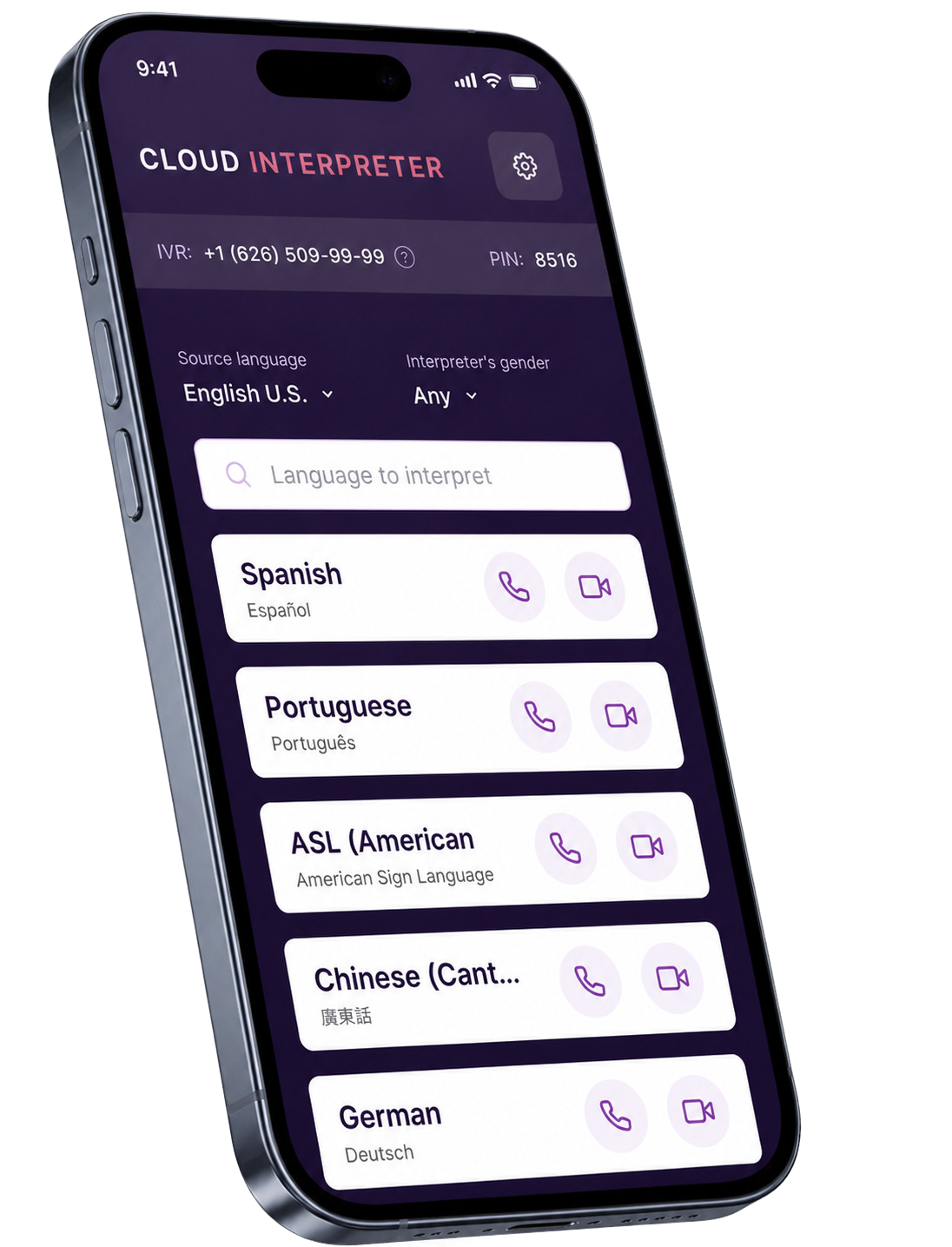 Cloud Interpreter language selection on iPhone